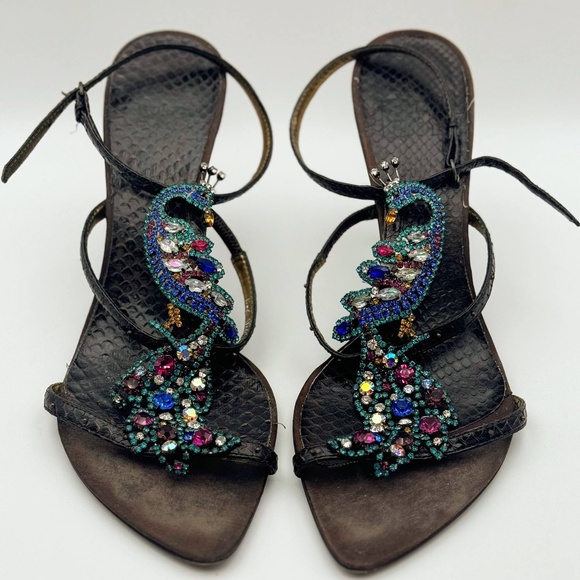 Vintage Rare Vero Cuoio shoes crystal peacock women’s heels size 37 - Picture 1 of 12